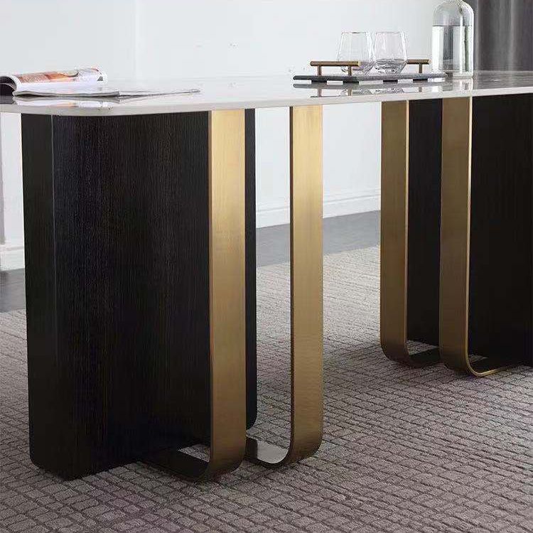 Marble Dining Table for Restaurant Luxury Rectangle Table with Gold Metal Pedestal Clearhalo ' dining_table' 'Dining Tables & Seating' 'Dining Tables' 'furn' 'furn_dining_table' 'Furniture' 'furniture_dining_table' 'Kitchen & Dining Furniture' 'kitchen&dining_furn' 'kitchen' 'kitchen_dining_table' 1200x1200_d6384911-8808-4cff-ba1d-375d0cd41c99