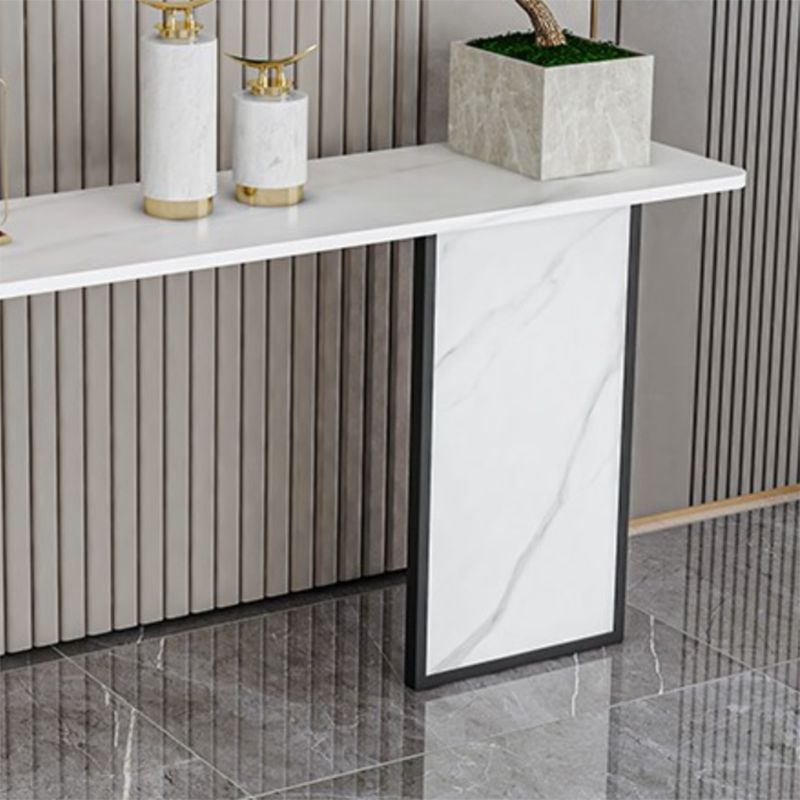Tavolo di accento di base di ferro con top di pietra rettangolo per console Hall