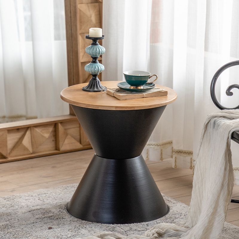 Table basse ronde en bois vieilli, table de cocktail sur pied en métal
