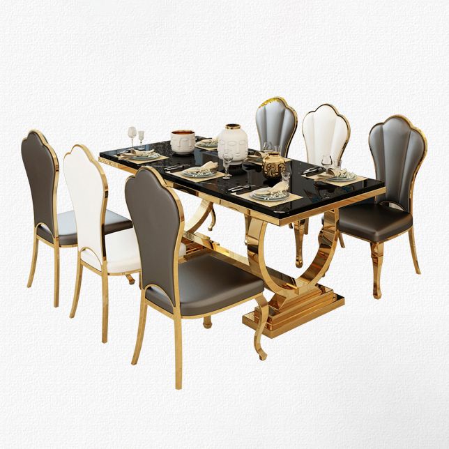 Glam Rectangle Shape Marble Dining Table Standard Dining Table with Double Pedestal Bases Clearhalo ' dining_table' 'Dining Tables & Seating' 'Dining Tables' 'furn' 'furn_dining_table' 'Furniture' 'furniture_dining_table' 'Kitchen & Dining Furniture' 'kitchen&dining_furn' 'kitchen' 'kitchen_dining_table' 1200x1200_d63fc5d6-010f-4fa2-8b4f-ce2c88880373