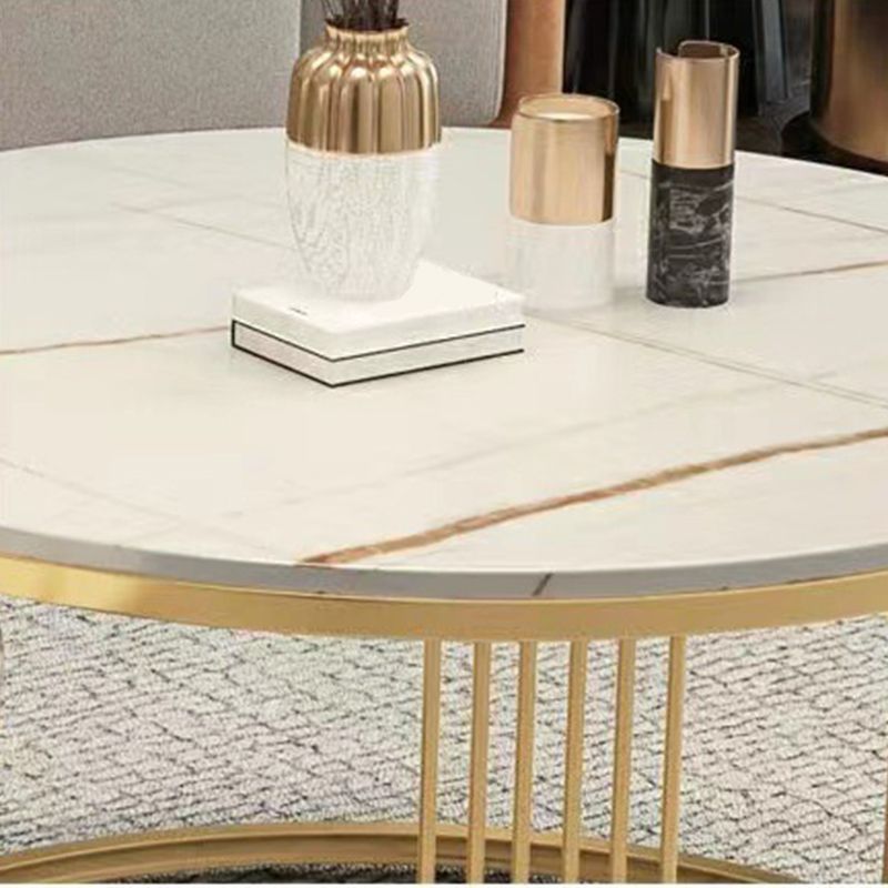 Round White Slate Coffee Table with Shelf Frame Base 2 Nestling Cocktail Table Clearhalo 'Coffee & Accent Tables' 'Coffee Tables' 'coffee_tables' 'furn' 'furn_coffee_tables' 'Furniture' 'furniture_coffee_tables' 'Living Room Furniture' 1200x1200_d63ff229-d8e6-4470-b6aa-efec89166d8b