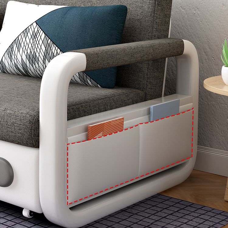 Divano letto convertibile in lino con bracci quadrati e conservazione in grigio