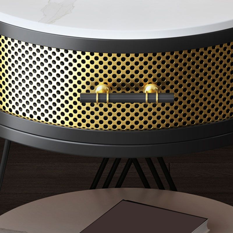 Modernistic Metal with Shelf Double Tier Living Room Drawer End Table Clearhalo 'Coffee & Accent Tables' 'End & Side Tables' 'end_side_tables' 'furn' 'furn_end_side_tables' 'Furniture' 'Living Room Furniture' 1200x1200_d6416776-3462-4a52-b224-49566723ae95