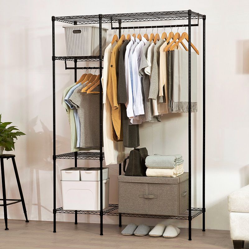 Black Contemporary Style Armoire Metal Steel Armoire for Bedroom Clearhalo 'Armoires & Wardrobes' 'armoires_wardrobes' 'Bedroom Furniture' 'furn' 'furn_armoires_wardrobes' 'Furniture' 1200x1200_d641a3b4-b669-417f-9b62-5dcef57e56e9