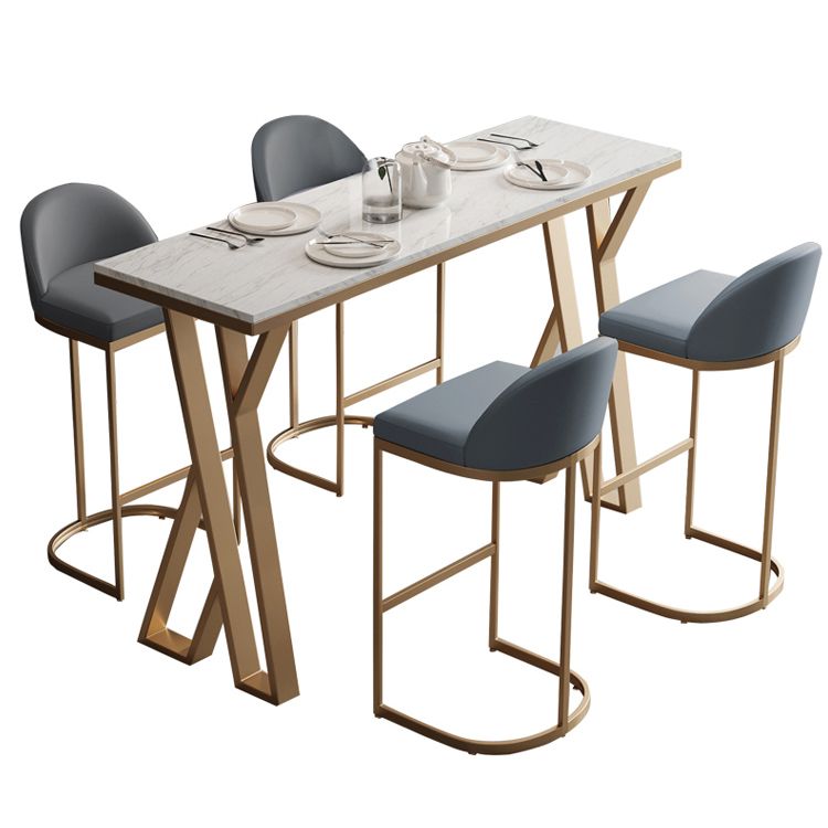 Ensemble de Table de Bar Glam, 1/5 pièces, Table de comptoir rectangulaire en pierre avec tabourets hauts pour cuisine