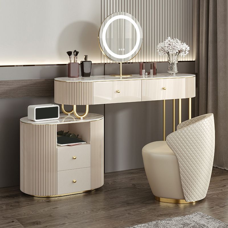 Tavolo da vanità in pietra lussuosa con cassetti da 30,7 "Hkeup da toeletta da toep set in beige