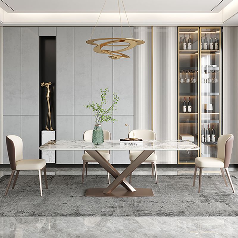 Metal Contemporary Rectangular Dining Table Sintered Stone Table with Pedestal Clearhalo ' dining_table' 'Dining Tables & Seating' 'Dining Tables' 'furn' 'furn_dining_table' 'Furniture' 'furniture_dining_table' 'Kitchen & Dining Furniture' 'kitchen&dining_furn' 'kitchen' 'kitchen_dining_table' 1200x1200_d64a7ce1-8c1e-49c5-a774-edc9ebbae96c