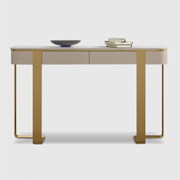 Glam Stone Half Moon Console Tabla 13.78 "Mesa de acento de 1 estante de ancho