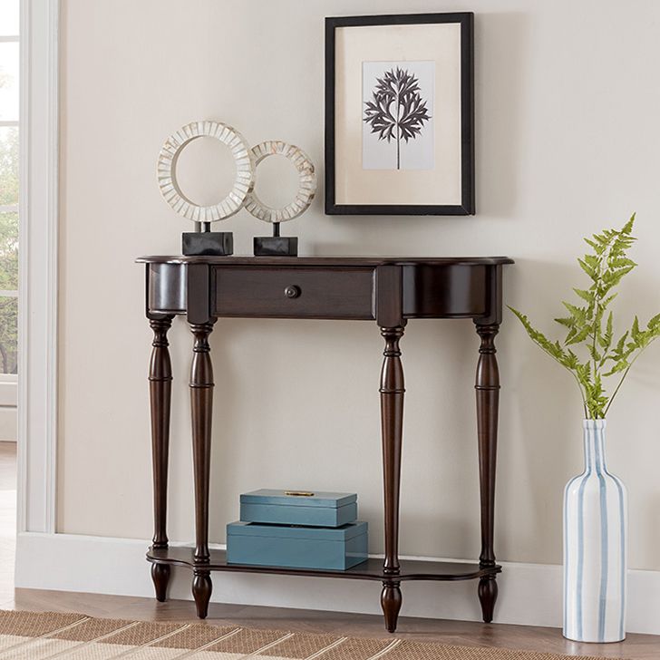 Victorian Rubber Wood Accent Table Free Form Console Sofa Table for Hall