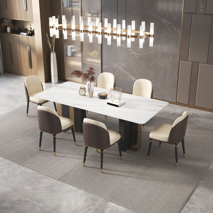 Glam Style Sintered Stone Dining Set Rectangle 1/4/5/6 Pieces Dining Set Clearhalo 'Dining Room Sets' 'Dining Tables & Seating' 'dining_room_set' 'furn' 'furn_dining_room_set' 'Furniture' 'Kitchen & Dining Furniture' 1200x1200_d652ee75-d30a-41c1-bdf6-f0964738a633