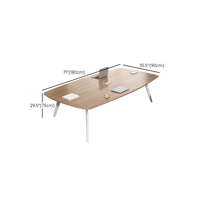Artificial Wood Writing Desk Curved Industrial Office Desk in White and Natural Clearhalo 'furn' 'furn_office_desk' 'Furniture' 'Office Desks' 'Office Furniture' 'office_desk' 1200x1200_d653ded0-5a34-4b3e-81e2-46d917a5a012