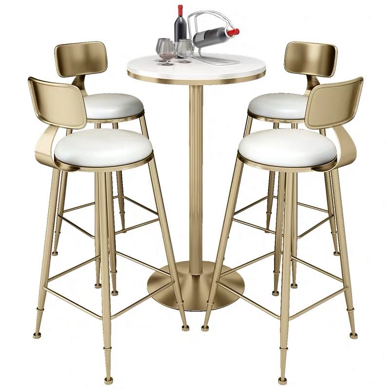 Glam Pedestal Bar Dining Table Faux Marble Cocktail Bar Table with Metal Base