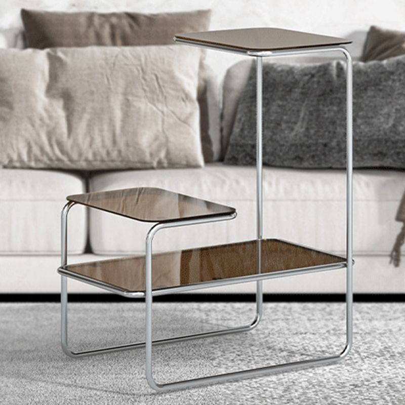 Tablero de vidrio de mesa lateral modernista con mesa auxiliar de 3 niveles cuadrados de almacenamiento