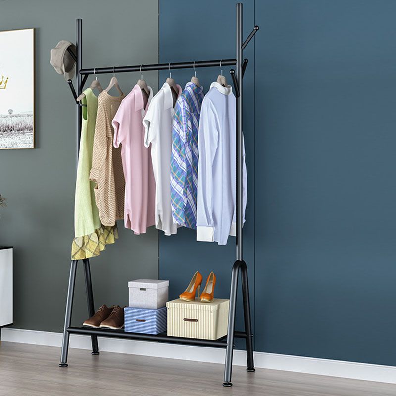 Modern Metal Hall Stand Hanging Rail Lower Shelf and Hooks Entry Hall Tree Clearhalo 'Entry & Mudroom Furniture' 'furn' 'furn_hall_tree_coat_racks' 'Furniture' 'Hall Trees & Coat Racks' 'hall_tree_coat_racks' 1200x1200_d65772e2-aa39-4fef-a3ff-860927331f73