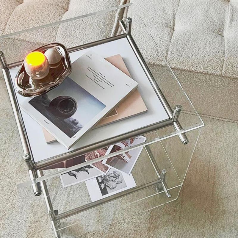 Contemporary Plastic Rectangular End Table Double Tier Corner Table with Storage