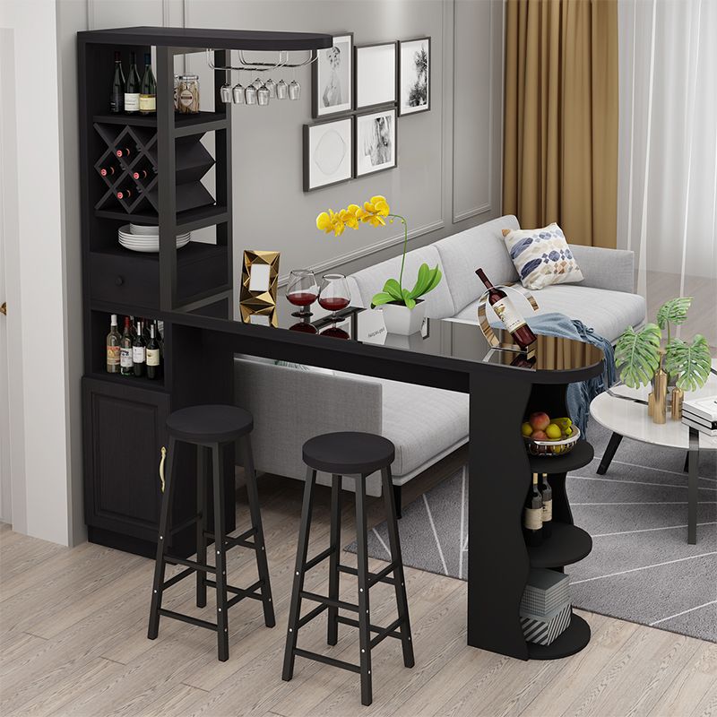 Modern Glass Bar Table Wood Base with Wine Cabinet for Living Room Clearhalo 'Bar Furniture' 'Bar Tables' 'bar_tables' 'furn' 'furn_bar_tables' 'Furniture' 'Kitchen & Dining Furniture' 1200x1200_d66314a6-04ba-44b5-9873-0db17fd52dad