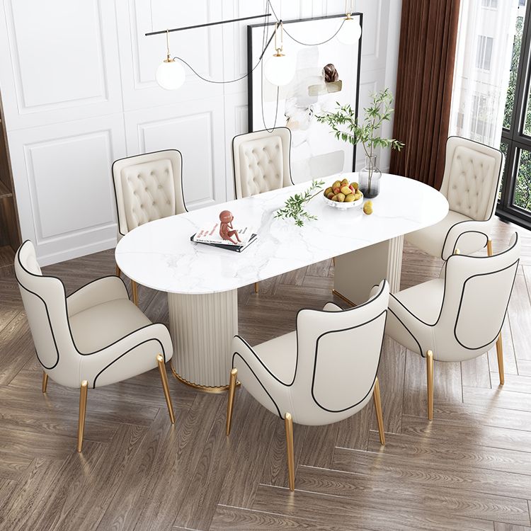 Oval Double Pedestal Contemporary Dining Table White Fixed Table of Sintered Stone Clearhalo ' dining_table' 'Dining Tables & Seating' 'Dining Tables' 'furn' 'furn_dining_table' 'Furniture' 'furniture_dining_table' 'Kitchen & Dining Furniture' 'kitchen&dining_furn' 'kitchen' 'kitchen_dining_table' 1200x1200_d6685338-d665-41c5-a646-4df8f5062930