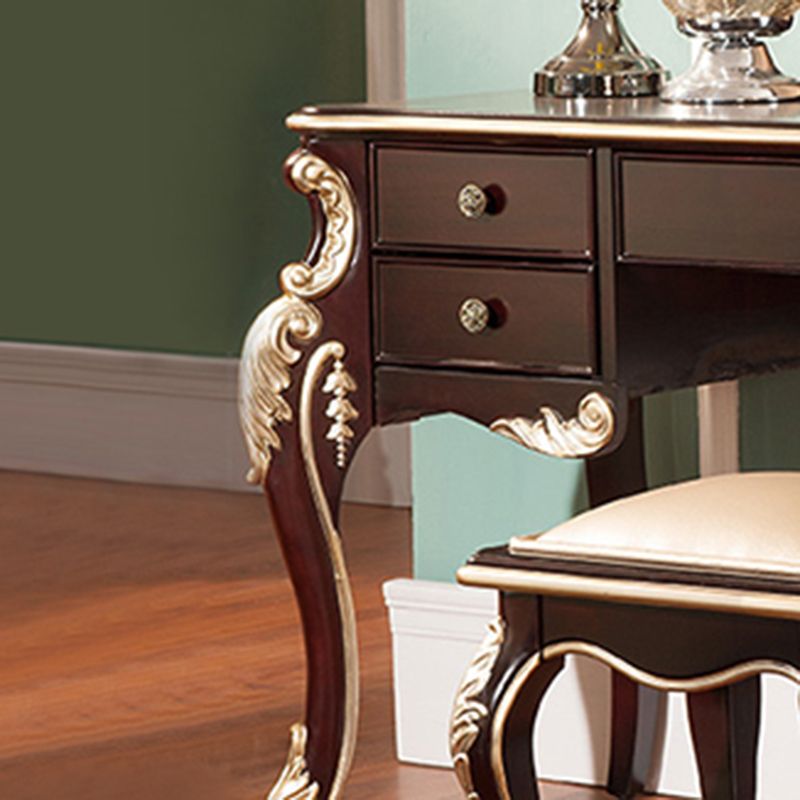 Contatore di trucco marrone con specchio da 19,68 "tavoli da vanità in legno largo con 5 cassetti