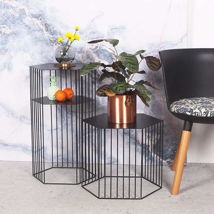 Hexagon Top Side Table Mid-Century Modern Ironcraft Frame End Table Clearhalo 'Coffee & Accent Tables' 'End & Side Tables' 'end_side_tables' 'furn' 'furn_end_side_tables' 'Furniture' 'Living Room Furniture' 1200x1200_d6694b90-db9d-4cb6-a939-42be30ffff5c