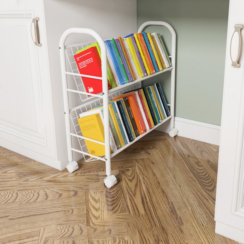 Contemporary Style Metal Bookcase Wheel Bookshelf for Home Office