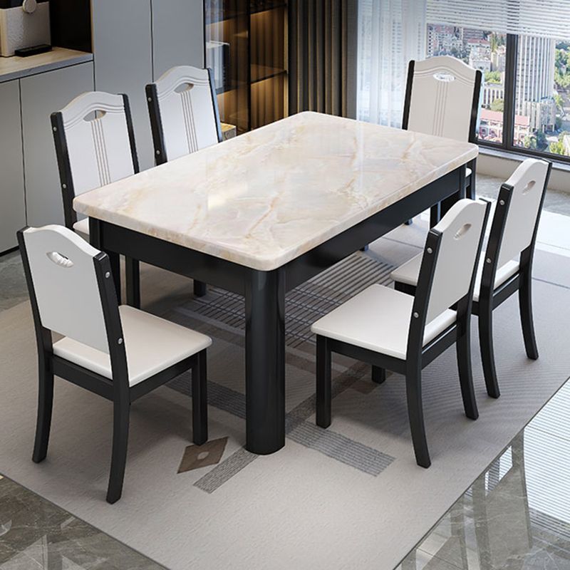 Contemporary Style Rectangle Marble Fixed Dinner Table with 4 Legs Clearhalo 'Dining Tables & Seating' 'Dining Tables' 'dining_table' 'furn' 'furn_dining_table' 'Furniture' 'Kitchen & Dining Furniture' 1200x1200_d66ca44c-0b19-4b3c-a089-68d1041e71f8