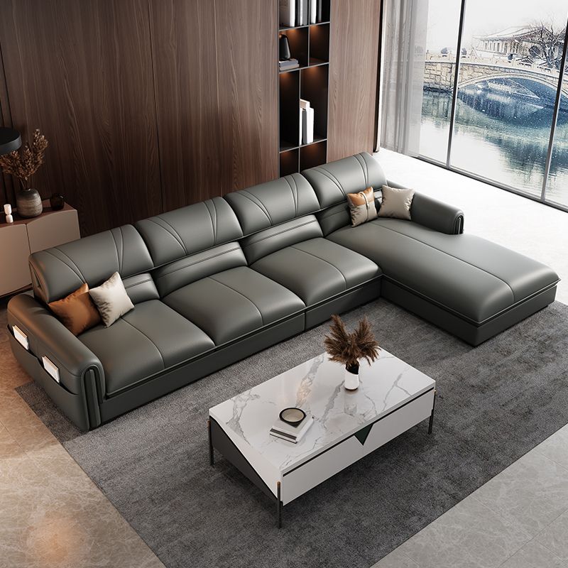 35.4 "H moderno sofá de cuero sintético de brazo cuadrado y chaise para sala de estar