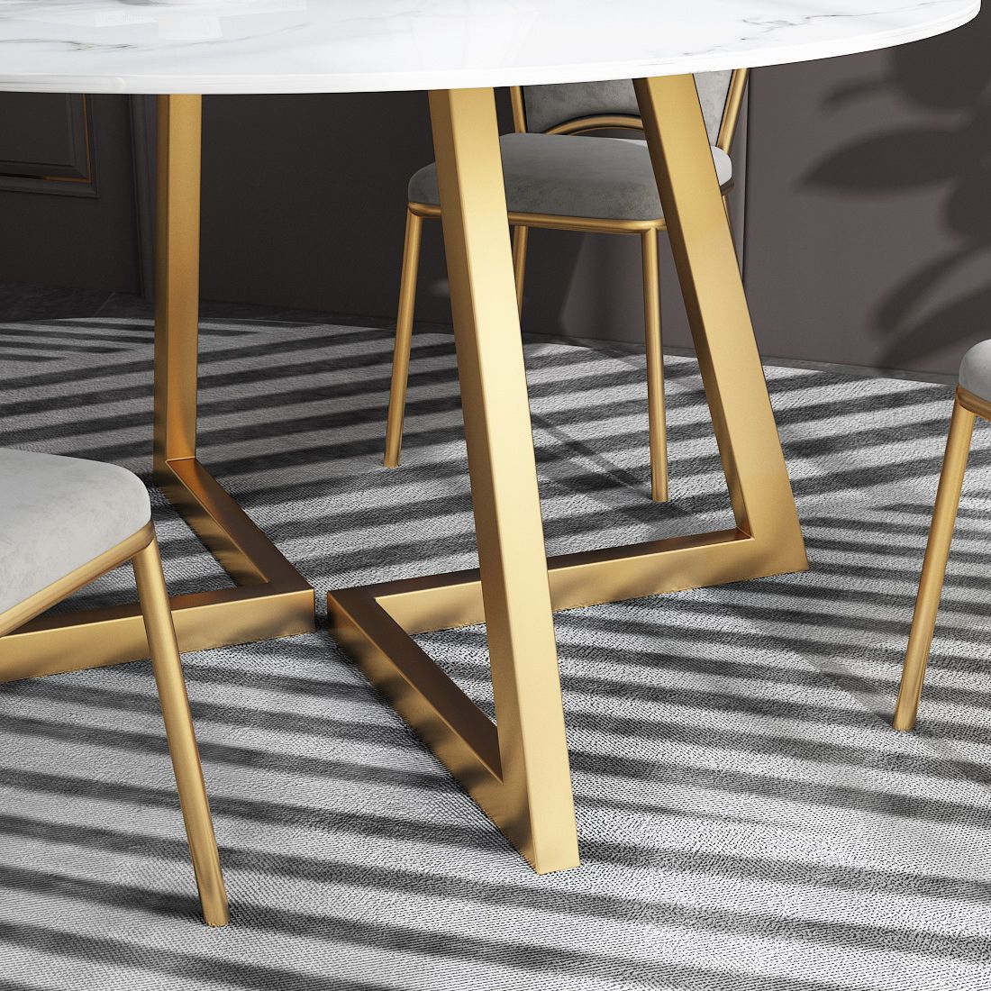 White Stone Top Dining Table Glam Style Gold Base Dining Table for Living Room Clearhalo 'Dining Tables & Seating' 'Dining Tables' 'dining_table' 'furn' 'furn_dining_table' 'Furniture' 'furniture_dining_table' 'Kitchen & Dining Furniture' 1200x1200_d66effd1-da2c-4cfe-a534-9d1d9058f586