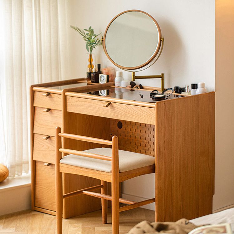 Skandinavische Schubladen Schminktisch Massivholz Kommode Spiegelte Waschtisch -Set