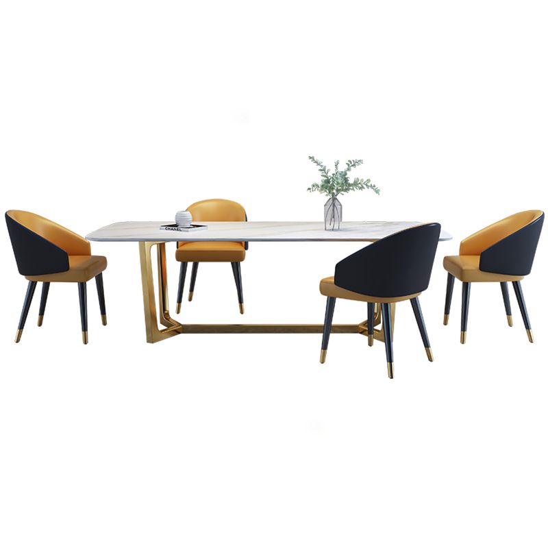 Luxury Sintered Stone Top Table Rectangle Table with Gold Trestle Base Clearhalo 'Dining Tables & Seating' 'Dining Tables' 'dining_table' 'furn' 'furn_dining_table' 'Furniture' 'furniture_dining_table' 'Kitchen & Dining Furniture' 'kitchen' 'kitchen_dining_table' 1200x1200_d6762858-43a6-431a-ab58-33af86d24bbb