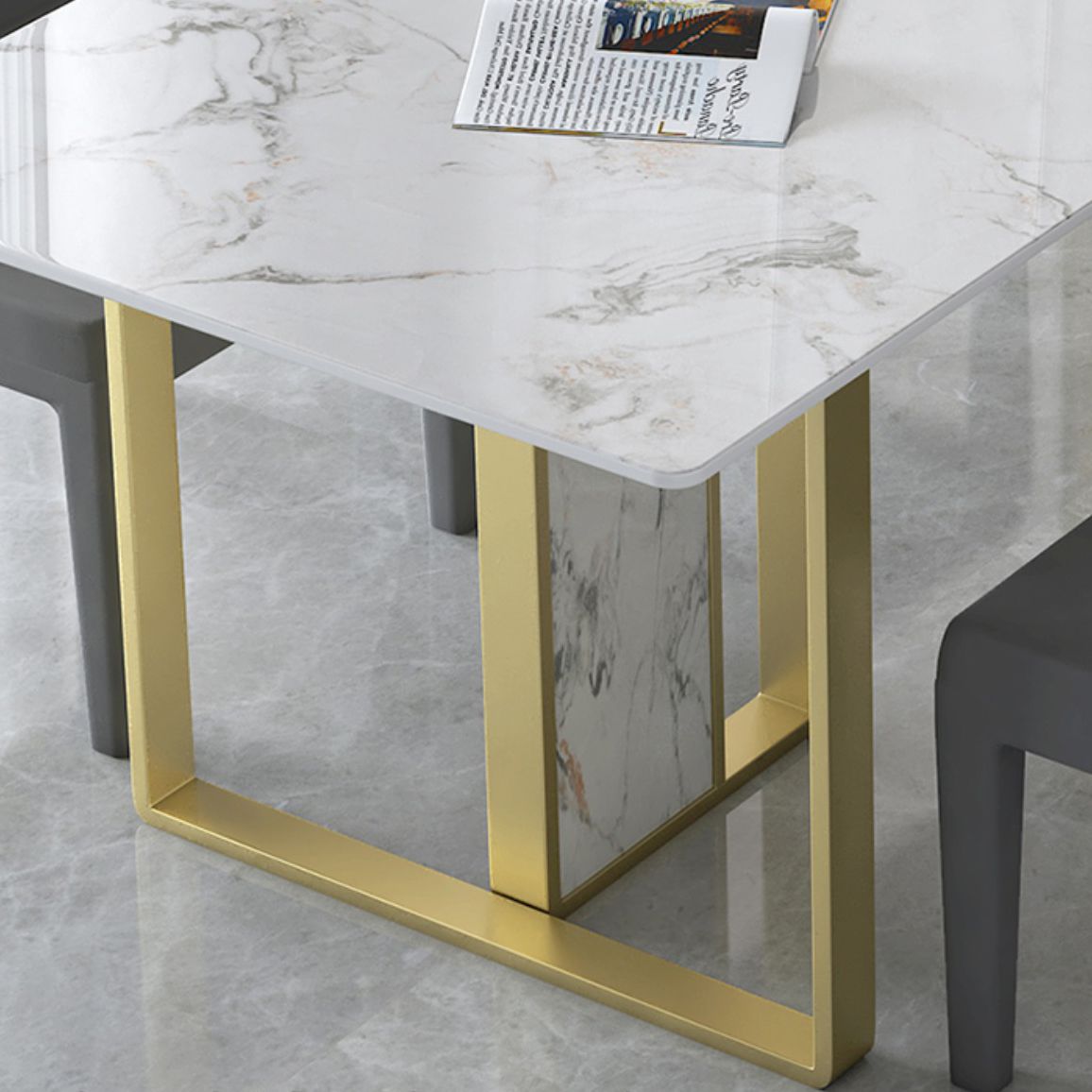 Juego de comedor de estilo glamoroso 1/5/7 PCS Juego de comidas con mesa de piedra rectangular