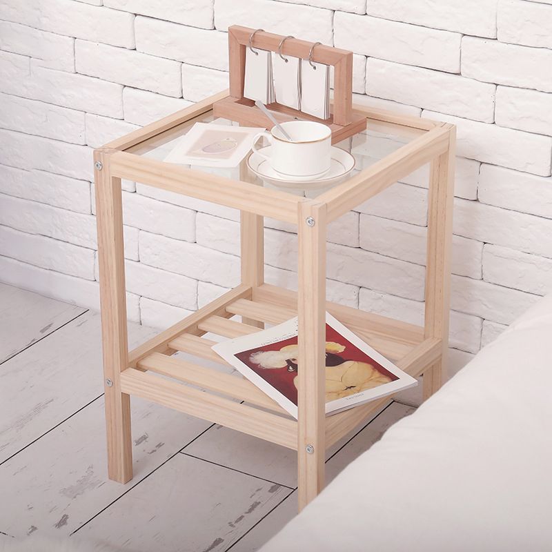 Modern Style Pine with Storage Rack Black/different/wood Color Square Side Table