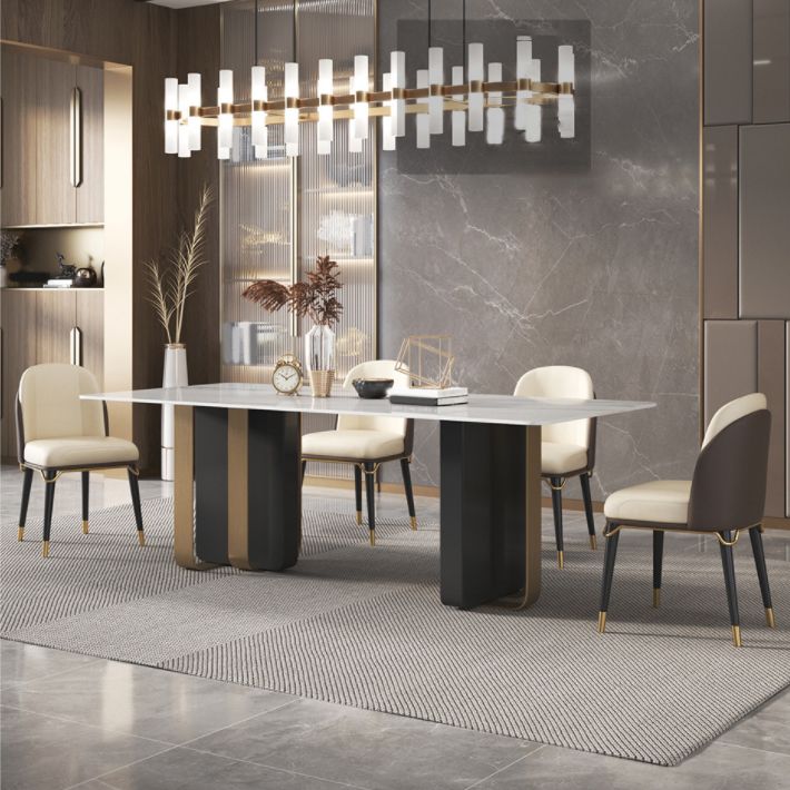 Glam Style Sintered Stone Dining Set Rectangle 1/4/5/6 Pieces Dining Set Clearhalo 'Dining Room Sets' 'Dining Tables & Seating' 'dining_room_set' 'furn' 'furn_dining_room_set' 'Furniture' 'Kitchen & Dining Furniture' 1200x1200_d6814389-be4d-4dc5-9f74-4f3158b09c9d