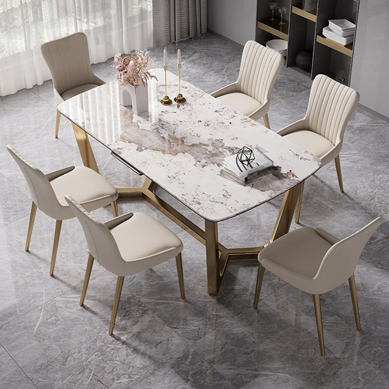Glam 1/4/5/7 Pieces Rectangle Dining Table Set with Sintered Stone Scalable Dinette Set Clearhalo 'Dining Room Sets' 'Dining Tables & Seating' 'dining_room_set' 'furn' 'furn_dining_room_set' 'Furniture' 'furniture_dining_room_set' 'Kitchen & Dining Furniture' 'kitchen&dining_furn' 'kitchen' 1200x1200_d6841eee-bb36-482a-ae9a-19324eeac1fd