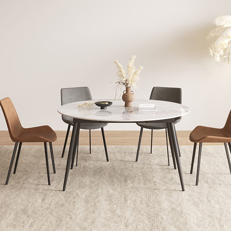 Round Dining Table with Leaf Extension Modern Stone Black Legs Dinette Table Clearhalo 'Dining Tables & Seating' 'Dining Tables' 'dining_table' 'furn' 'furn_dining_table' 'Furniture' 'Kitchen & Dining Furniture' 1200x1200_d686adb9-ae02-49e2-8ddb-fba99e1c6d59