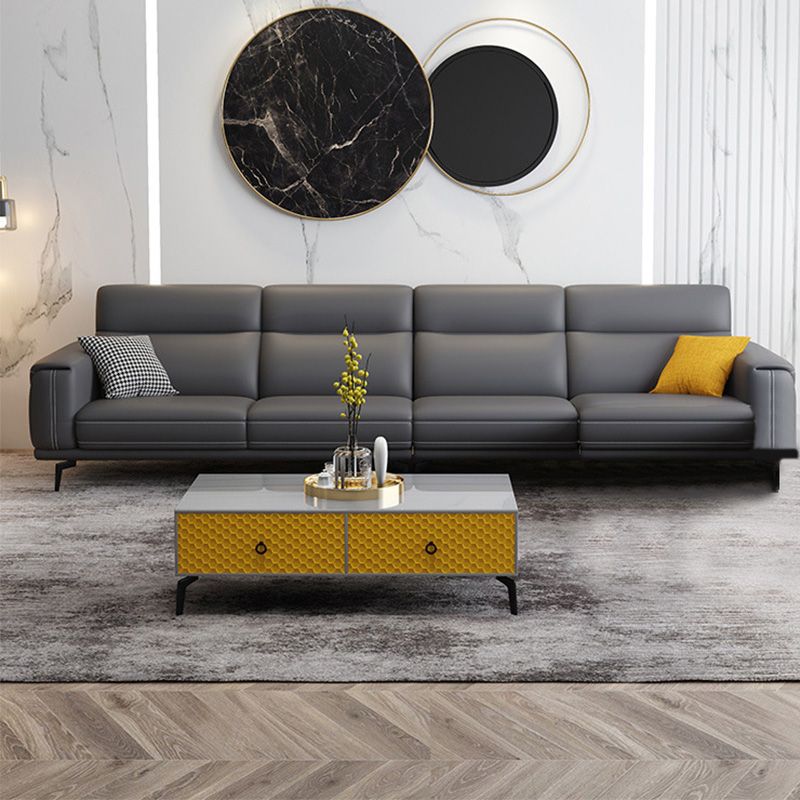 Modern Tufted Tight Back Genuine Leather Sectionals, 36" Sectional Sofa in Kingston Gray Clearhalo 'furn' 'furn_sectionals' 'Furniture' 'Living Room Furniture' 'Sectionals' 1200x1200_d68c7936-0838-4f47-8ad0-eb12b03742f8