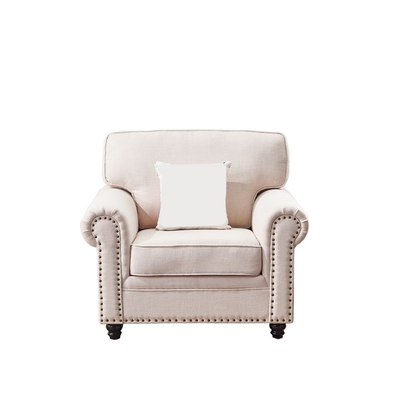 21.65"D Country Linen/Faux Leather Rolled Arm Sofa with Nailed Clearhalo 'furn' 'furn_sofas' 'Furniture' 'furniture_sofas' 'kitchen' 'kitchen_sofas' 'Living Room Furniture' 'Sofa' 'sofas' 1200x1200_d68fe9a1-67a2-44f5-844c-4cadf32b6bcf