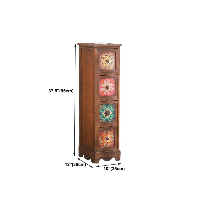 Coffre de rangement traditionnel marron, coffre de lingerie vertical avec tiroirs