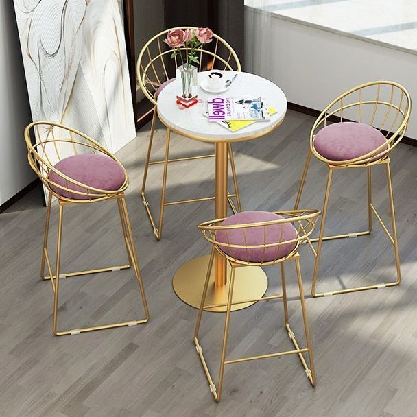 Glam 1/2/5 Pieces Round Bar Table Set Fixed Table Counter Set for Dining Room Clearhalo 'Bar Furniture' 'furn' 'furn_home_bar_bar_sets' 'Furniture' 'Home Bars & Bar Sets' 'home_bar_bar_sets' 'Kitchen & Dining Furniture' 1200x1200_d697f30c-d3ed-4de1-85ac-e3a62a2d820a