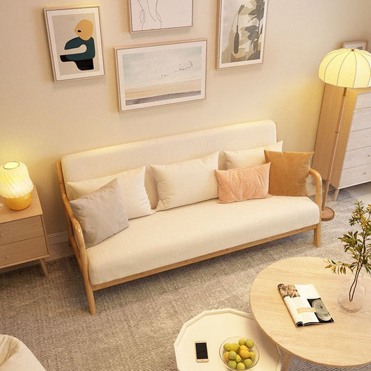 Nordic Solid Wood Sofa 3-Seater Square Arm Sofa with Single Cushion Seat
