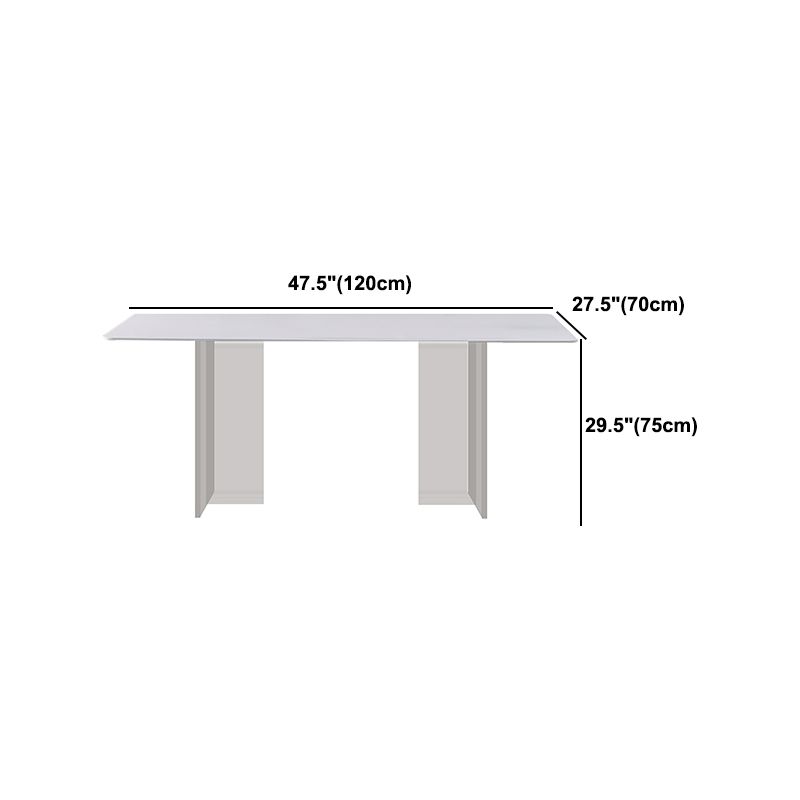 Modern Sintered Tone Top Dining Table Rectangle White with Acrylic Double Pedestal