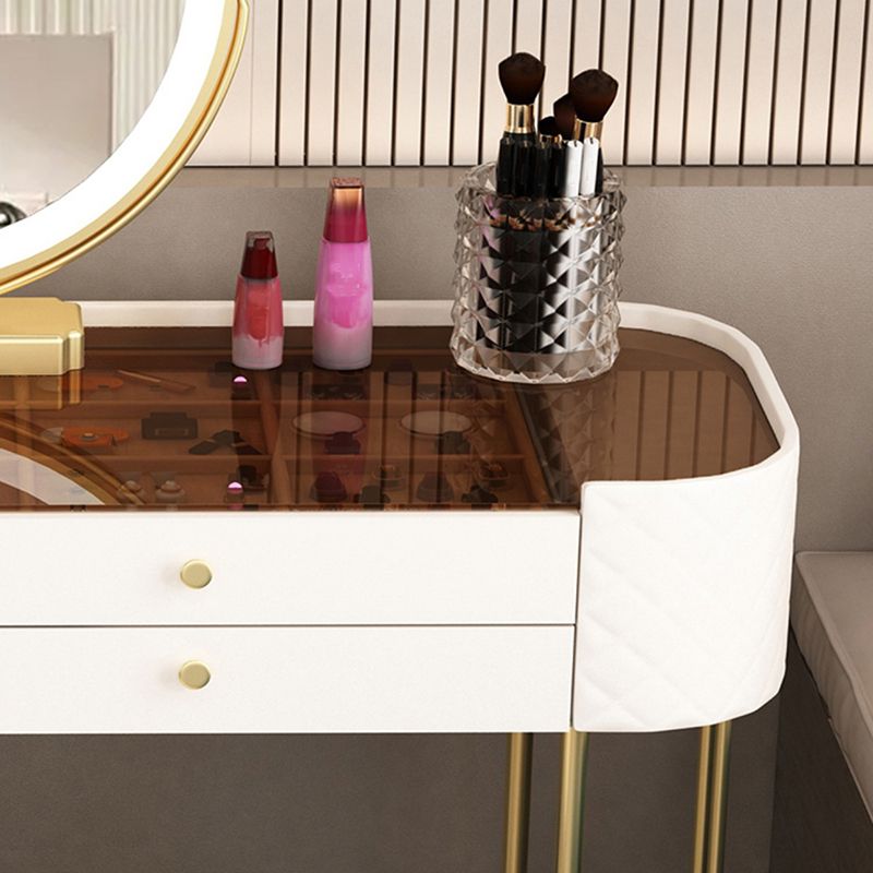 15.74" Wide Vanity Desk with 3 Storage Drawers  Glam Glass Dresser, Whit