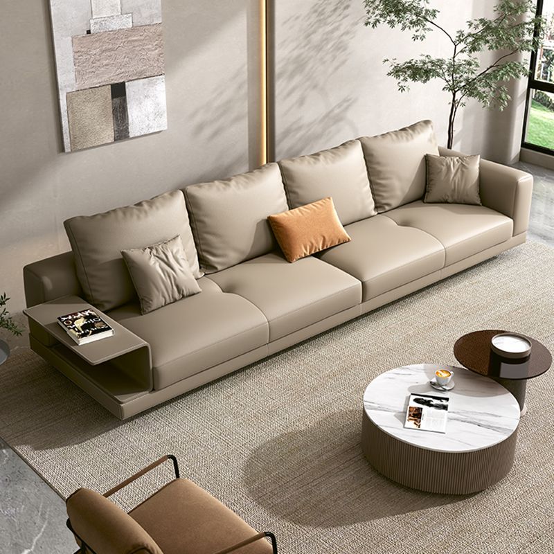 Contemporary Genuine Leather Square Arm Standard Sofa with Bolster Pillows Clearhalo 'furn' 'furn_sofas' 'Furniture' 'furniture_sofas' 'kitchen' 'kitchen_sofas' 'Living Room Furniture' 'Sofa' 'sofas' 1200x1200_d6a189c2-6bd4-43b0-b3dd-5dac6ad10b03