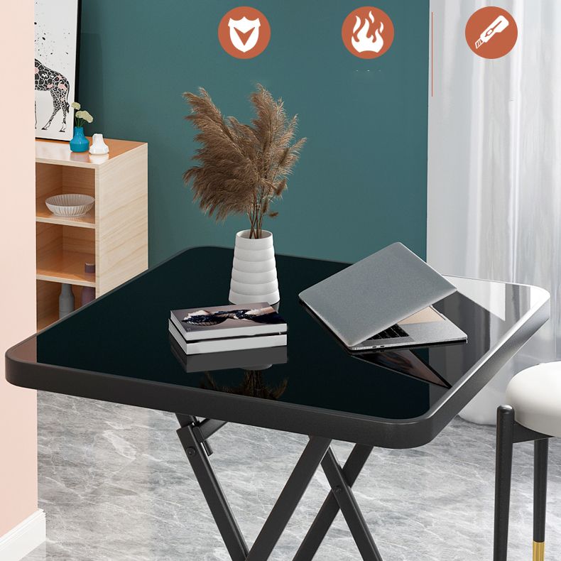 Glass Foldable Dining Table for 2 Person with Black Metal Base Clearhalo 'Dining Tables & Seating' 'Dining Tables' 'dining_table' 'furn' 'furn_dining_table' 'Furniture' 'Kitchen & Dining Furniture' 1200x1200_d6a25d69-1240-4b7a-b216-52f221e7cb65