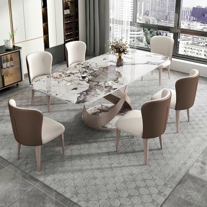 Glam Dining Table Set 1/4/5/7 Pieces Stone Dining Furniture with Chairs Clearhalo 'Dining Room Sets' 'Dining Tables & Seating' 'dining_room_set' 'furn' 'furn_dining_room_set' 'Furniture' 'Kitchen & Dining Furniture' 1200x1200_d6a618a4-1829-47cf-b2f2-acbe1d6a4349