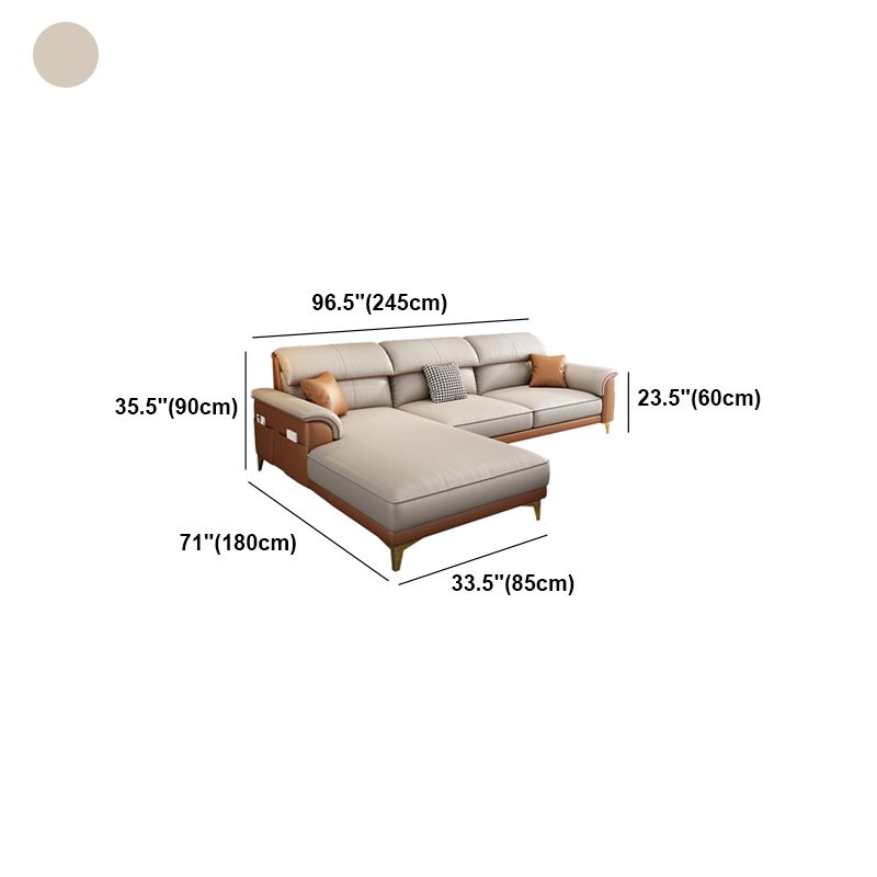 Modern Faux Leather Beige Sofa with Pillow Top Arm for Living Room Clearhalo 'furn' 'furn_sectionals' 'Furniture' 'furniture_sectionals' 'Living Room Furniture' 'Sectionals' 1200x1200_d6a7c62a-083a-4faa-adce-0d8441642152
