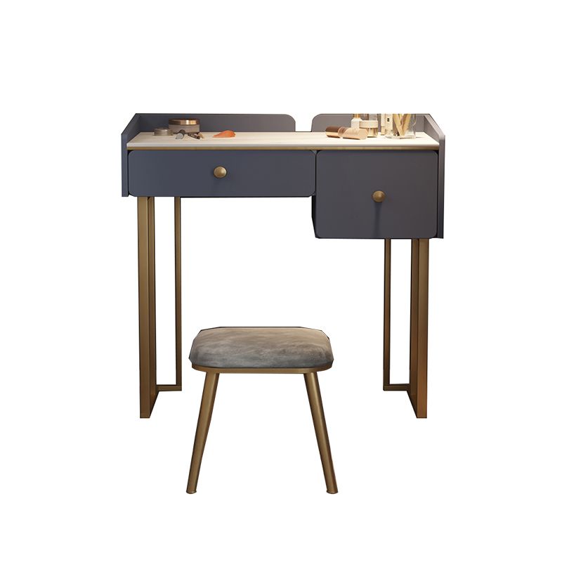 Lussuoso set di vanità con cassetti di stoccaggio 2 con sgabello imbottito in bianco/grigio