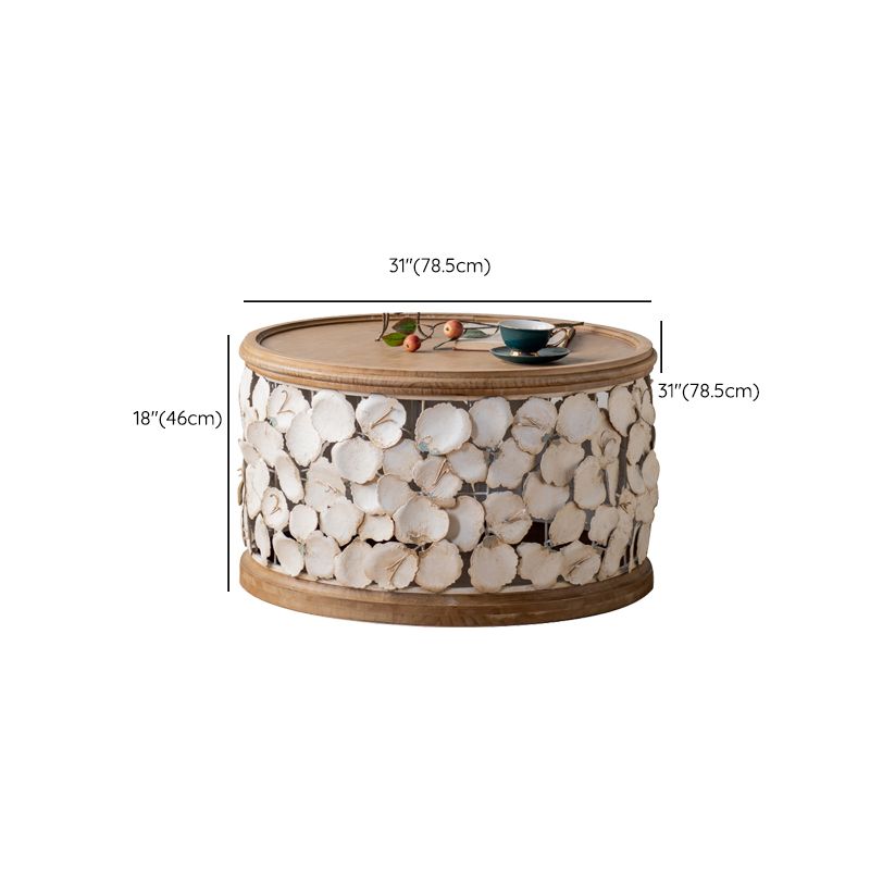 素朴なソリッドウッドラウンドトップトップハンドドラムエンドテーブルと金属ベース