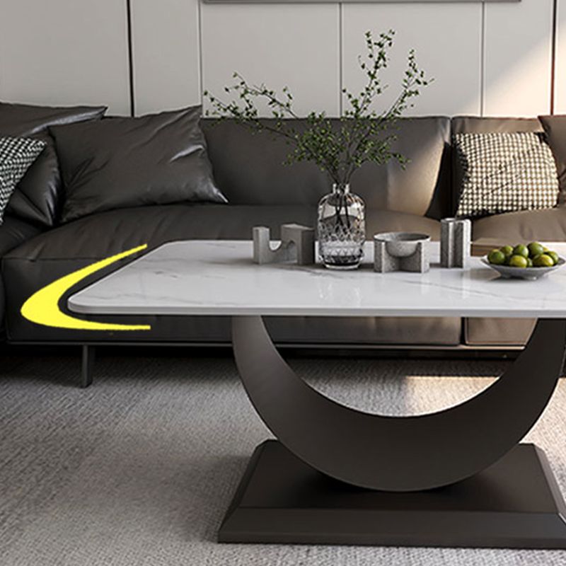 Glam Stone Coffee Table with Steel Pedestal Base and Rectangle Top Clearhalo 'Coffee & Accent Tables' 'Coffee Tables' 'coffee_tables' 'furn' 'furn_coffee_tables' 'Furniture' 'Living Room Furniture' 1200x1200_d6a9d85b-11d4-41aa-afad-13c086eaf50a