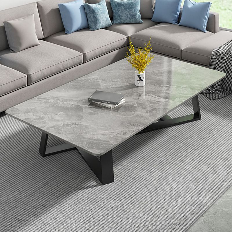 Stone and Metal Coffee Table Contemporary Coffee or End Table with Cross Legs