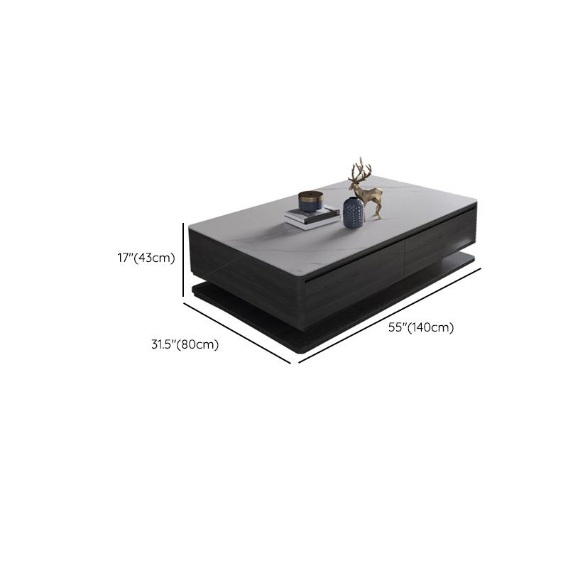 Modern Rectangle Cocktail Table Slate Coffee Table with 4 Drawers